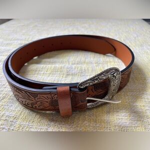NWOT Brown Leather Belt with Silver Buckle